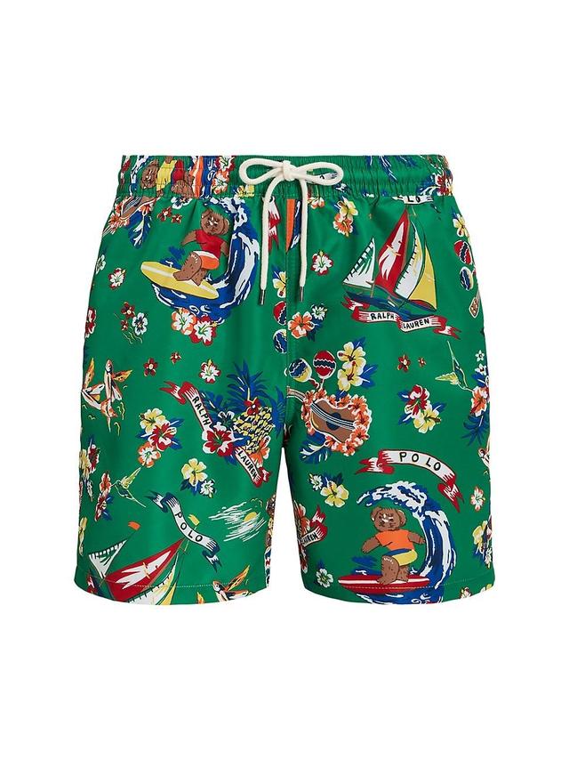 Mens Graphic Mesh-Lined Swim Trunks Product Image