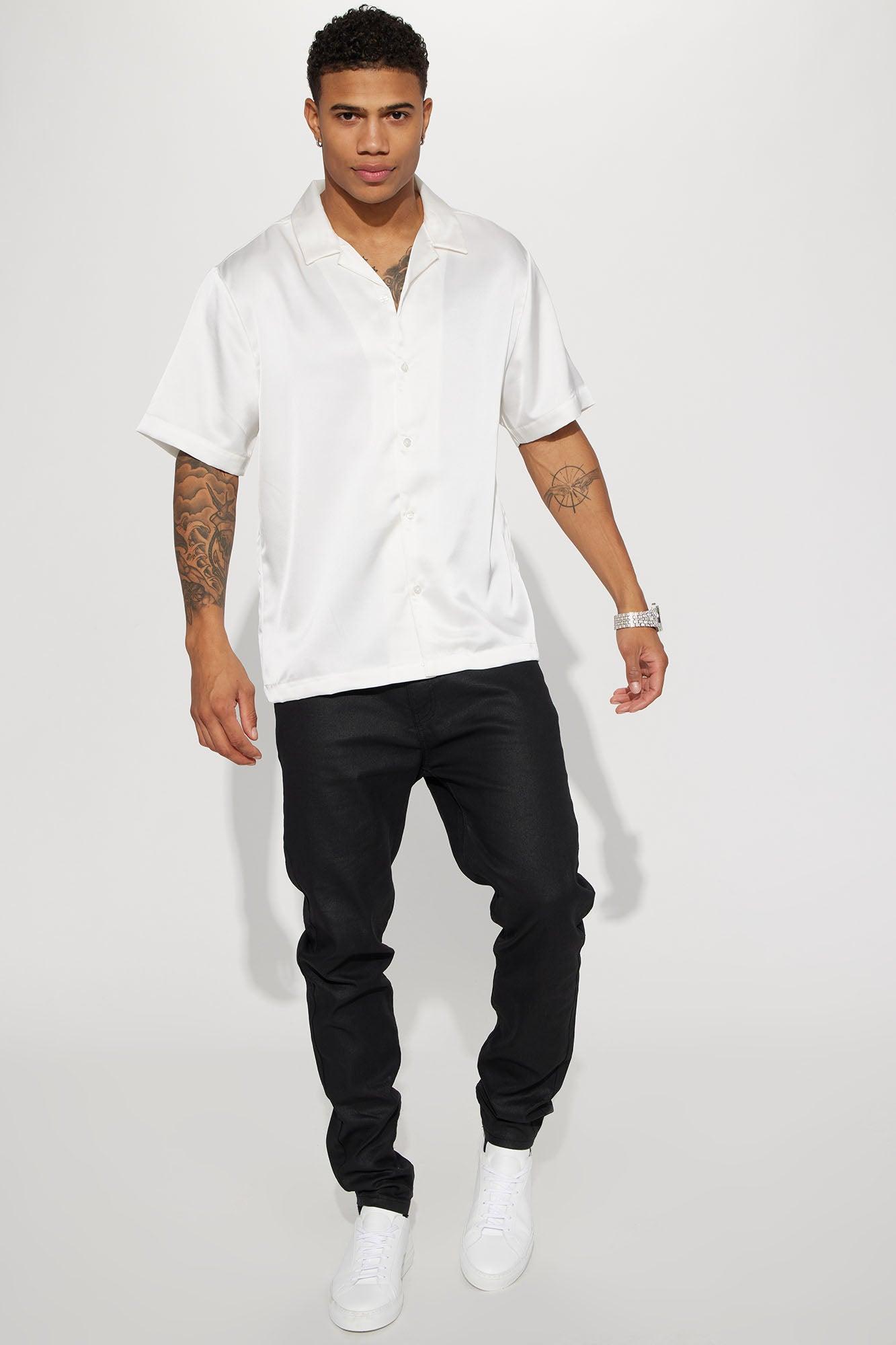 Links Satin Short Sleeve Button Up Shirt - Off White Product Image