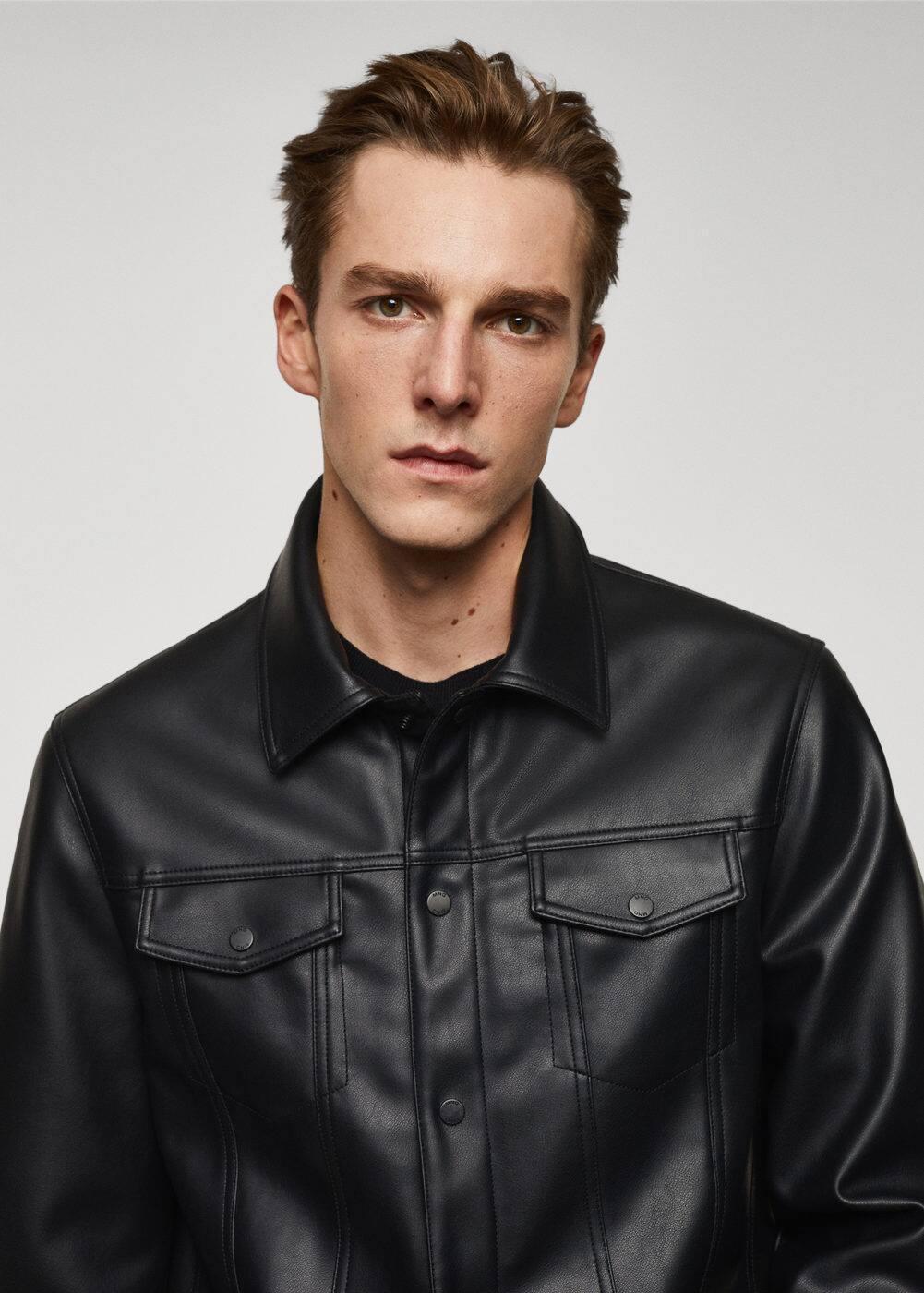 MANGO MAN - Faux leather jacket with pockets blackMen Product Image