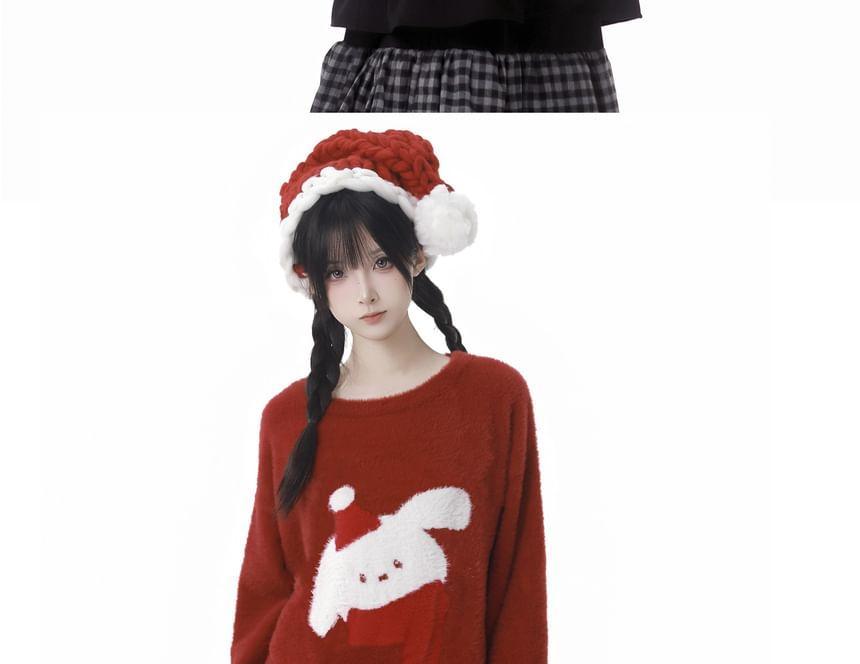 Round Neck Christmas Rabbit Patterned Sweater Product Image