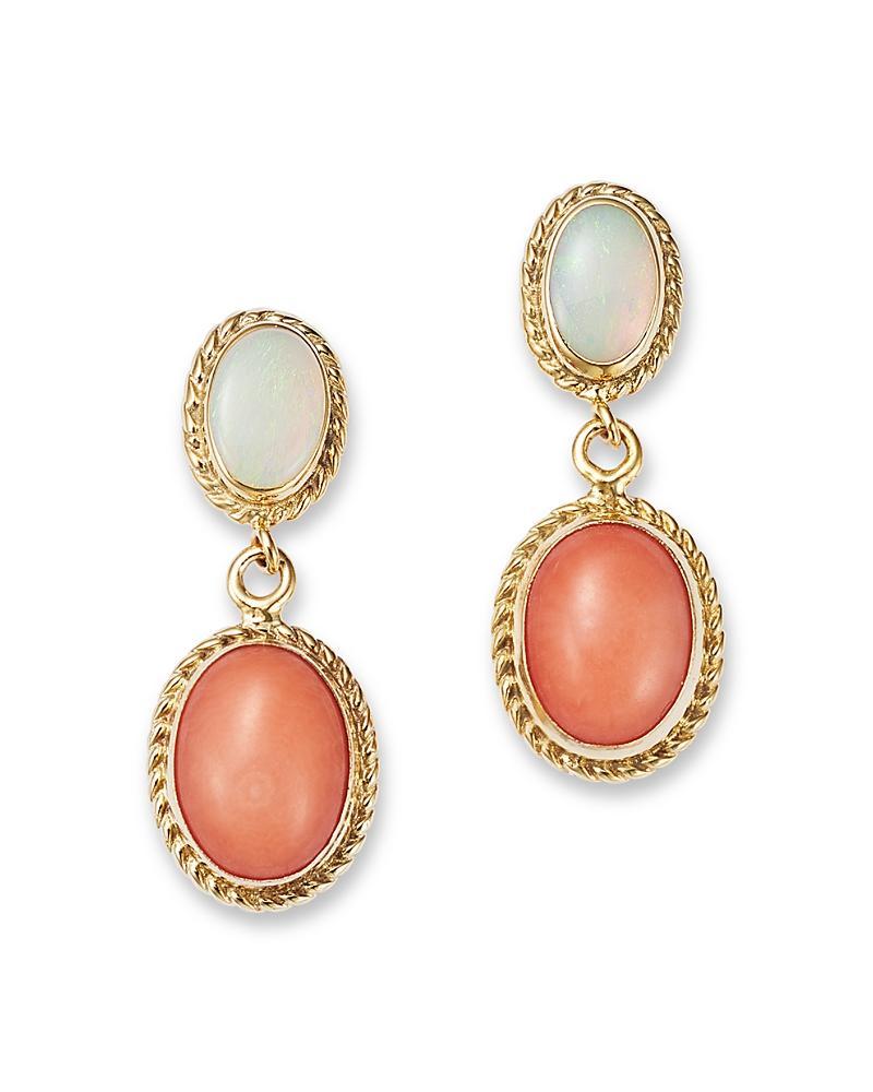 Bloomingdales Opal & Coral Double Drop Earrings in 14K Yellow Gold Product Image