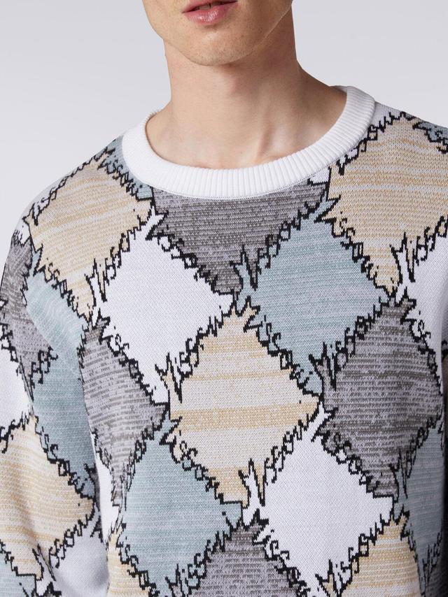 Crew-neck pullover in diamond cotton with logo lettering Beige | Missoni Product Image