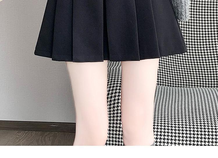 High Waist Plain Pleated Mini A-Line Skirt Product Image