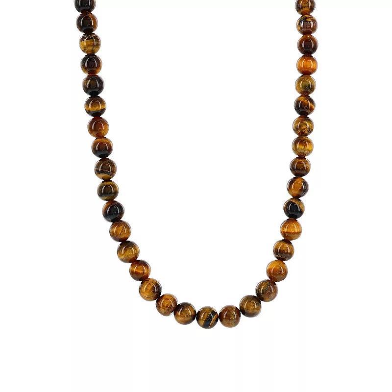 Mens Metallo Steel Red Tiger Eye 8mm Bead Necklace Product Image