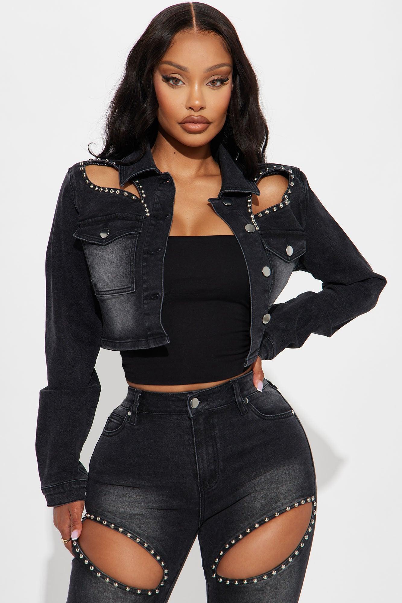 Self Assured Stretch Embellished Denim Jacket - Black Wash Product Image