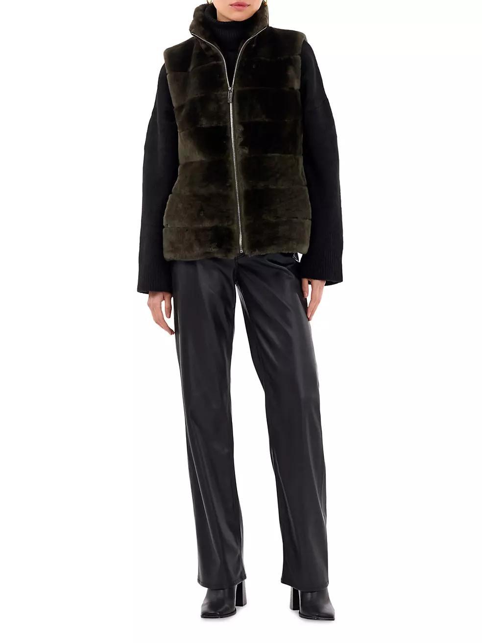 Shearling Lamb Zip Vest with Quilted Back Product Image