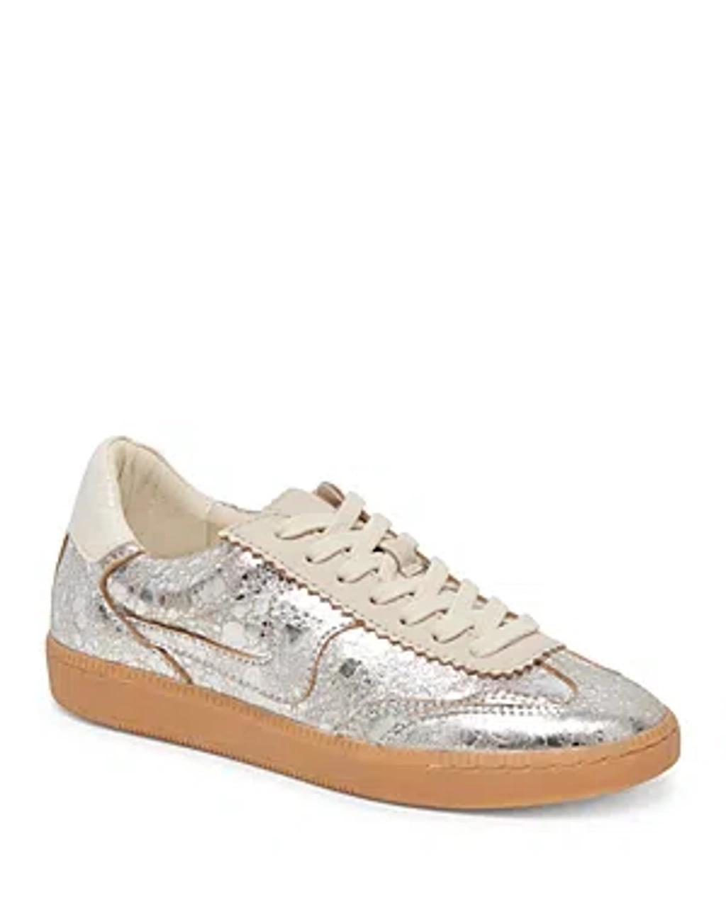 Notice Silver Metallic Distressed Leather Lace-up Sneakers In Silver Metallic Crackled Leather Product Image