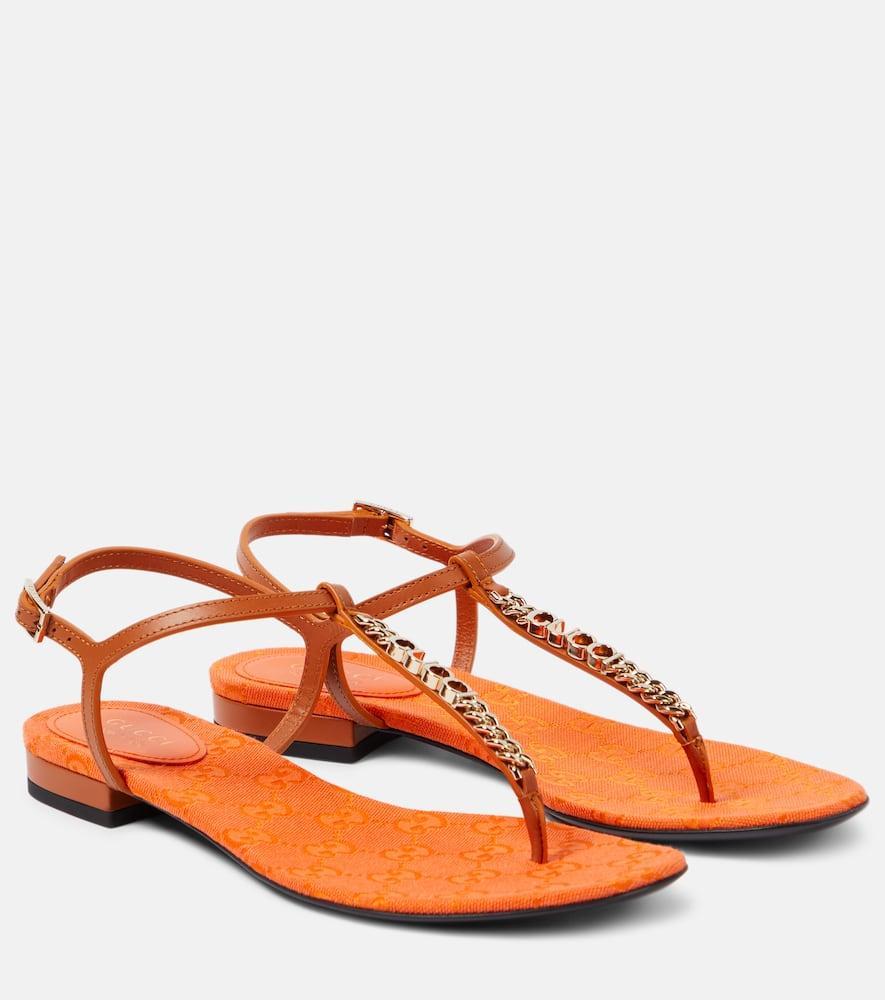 GUCCI Signoria Leather Thong Sandals In Brown Product Image