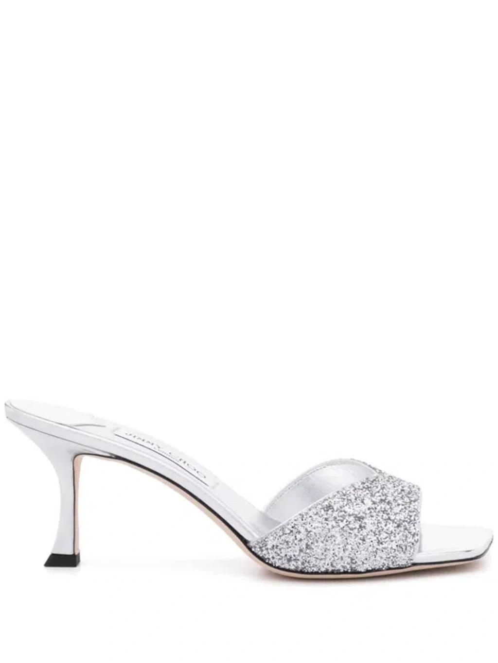 Skye Glittered Leather Sandals In Silver Product Image