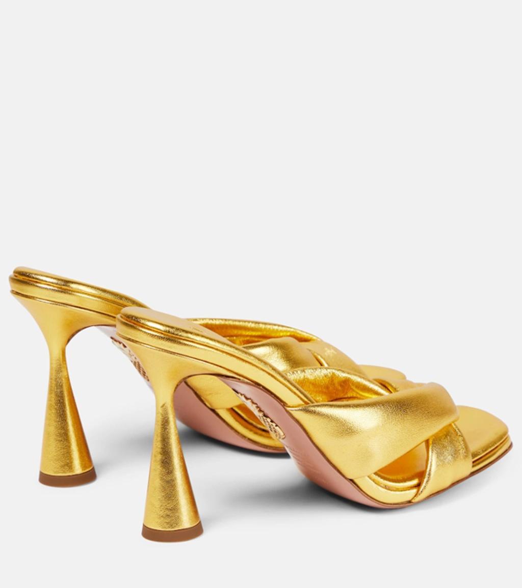 AQUAZZURA Amore Metallic Leather Mules In Gold Product Image