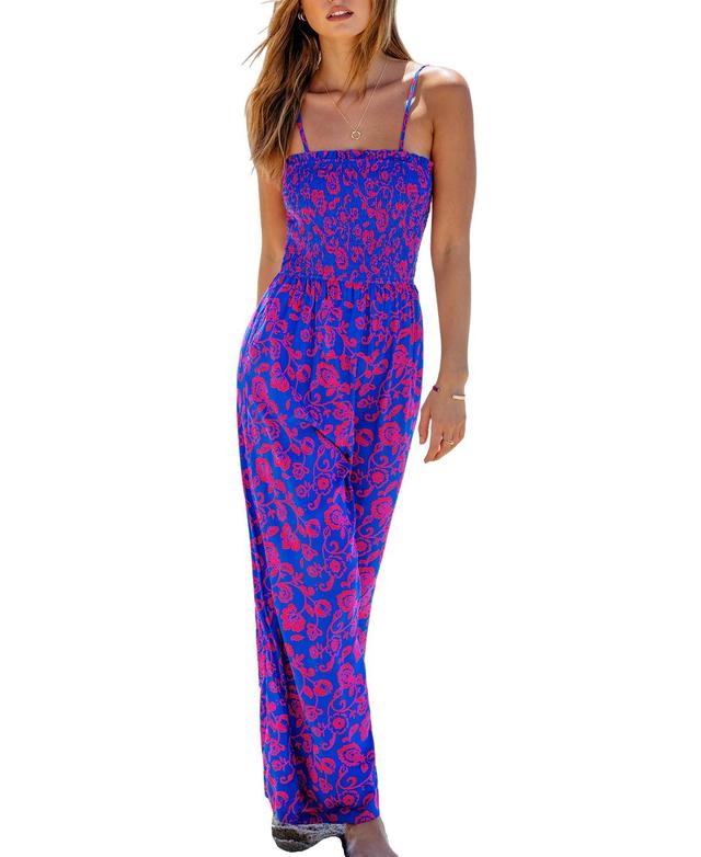 Cupshe Womens Floral Square Neck Smocked Bodice Straight Leg Jumpsuit Product Image