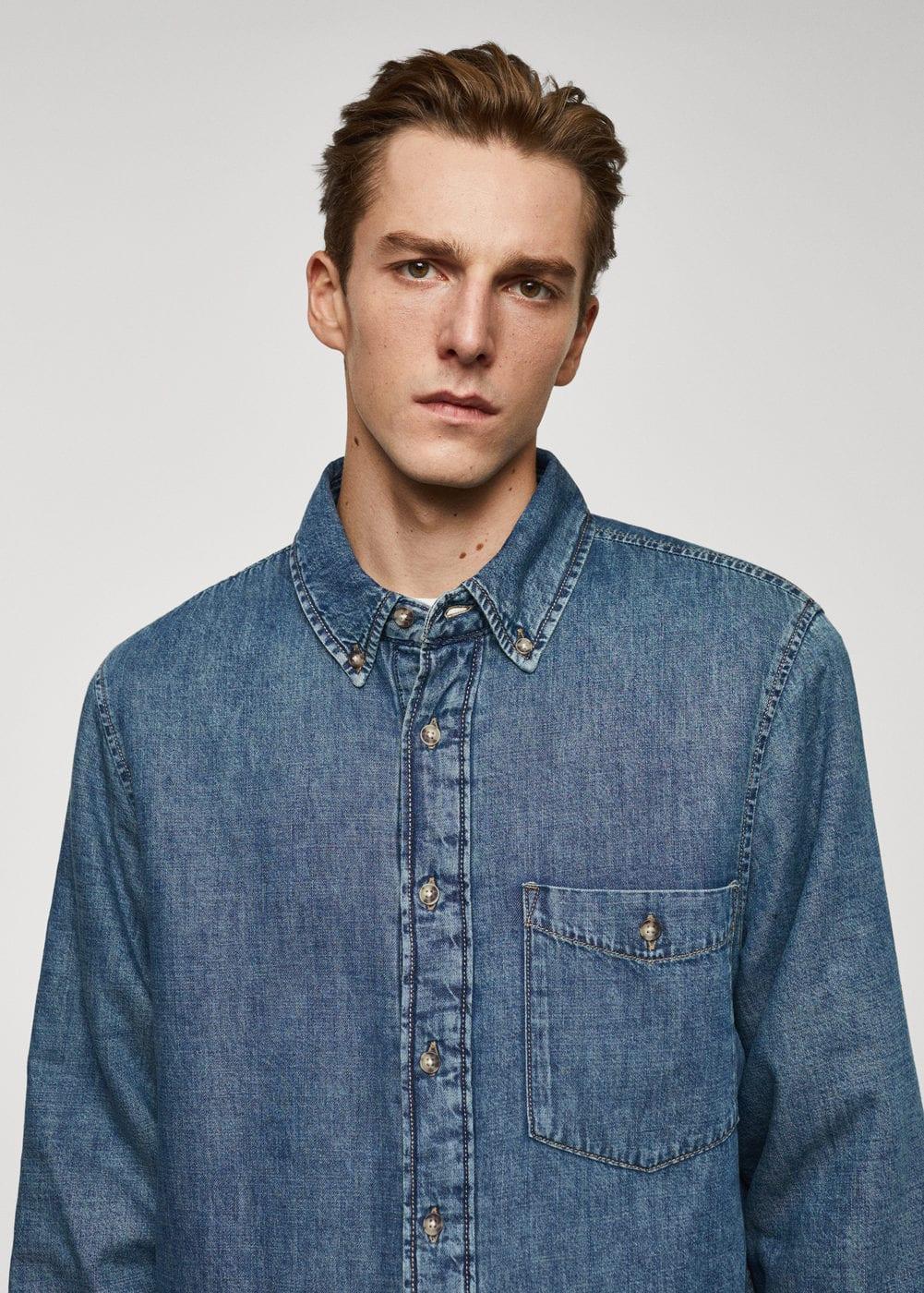 MANGO MAN - Quilted denim overshirt medium vintage blueMen Product Image