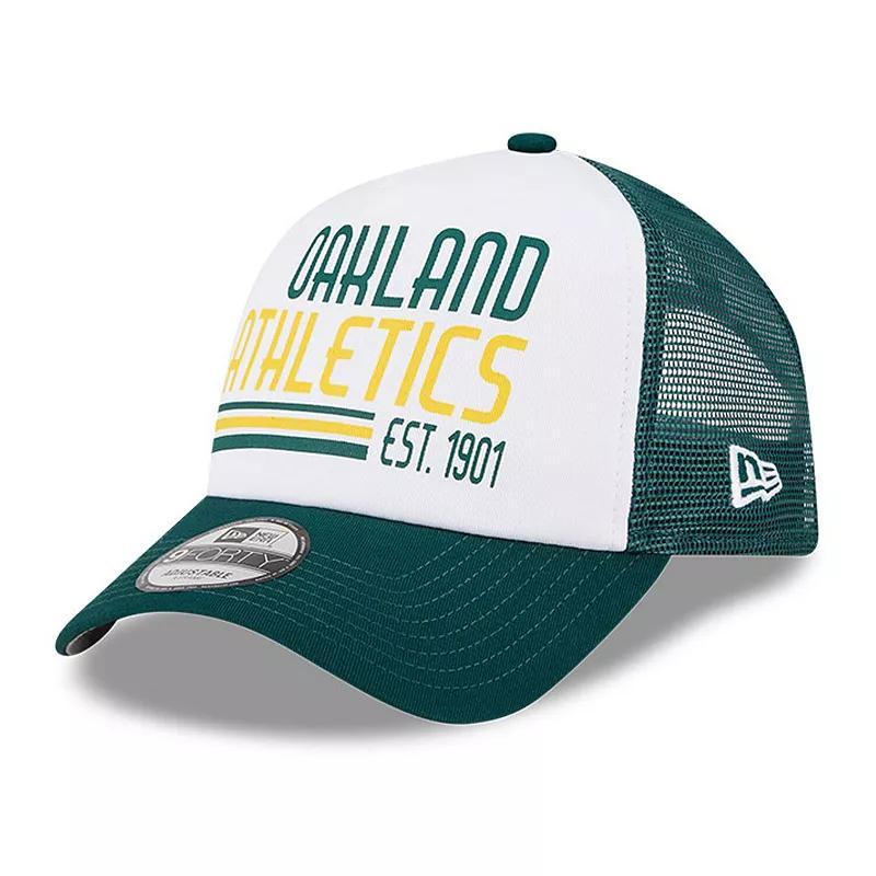 Mens New Era /Green Oakland Athletics Stacked A-Frame Trucker 9FORTY Adjustable Hat Product Image