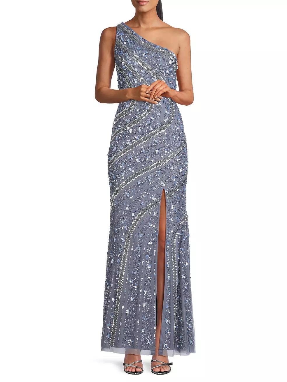 Beaded Sequin One-Shoulder Gown Product Image