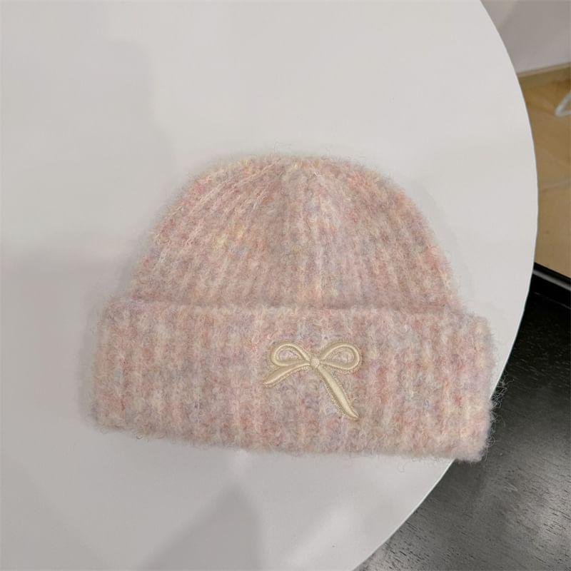 Bow Embroidered Ribbed Knit Beanie Product Image