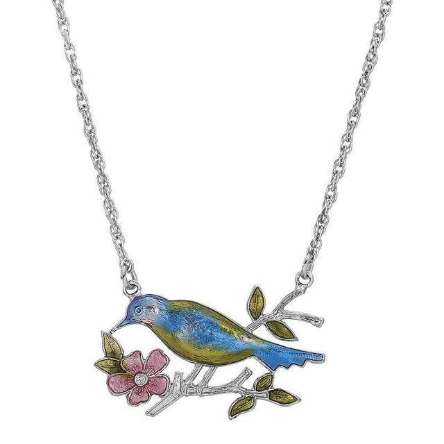 1928 Silver Tone Multi Colored Bird Necklace, Womens, Blue Product Image