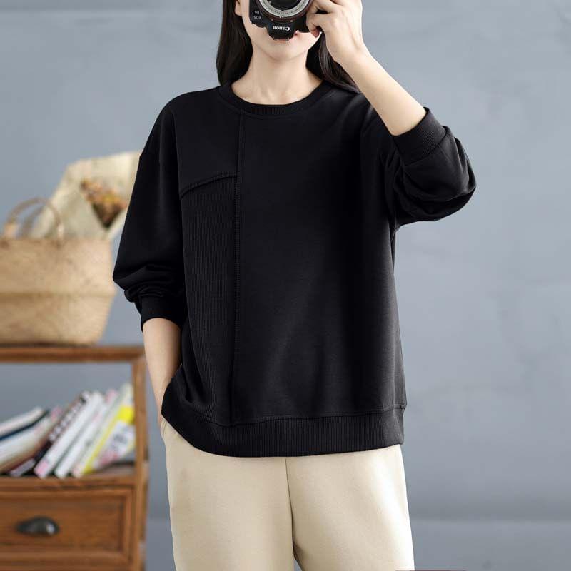 Crewneck Asymmetrical Plain Pullover Product Image