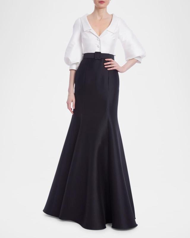 Belted Two-Tone Trumpet Shirt Gown Product Image