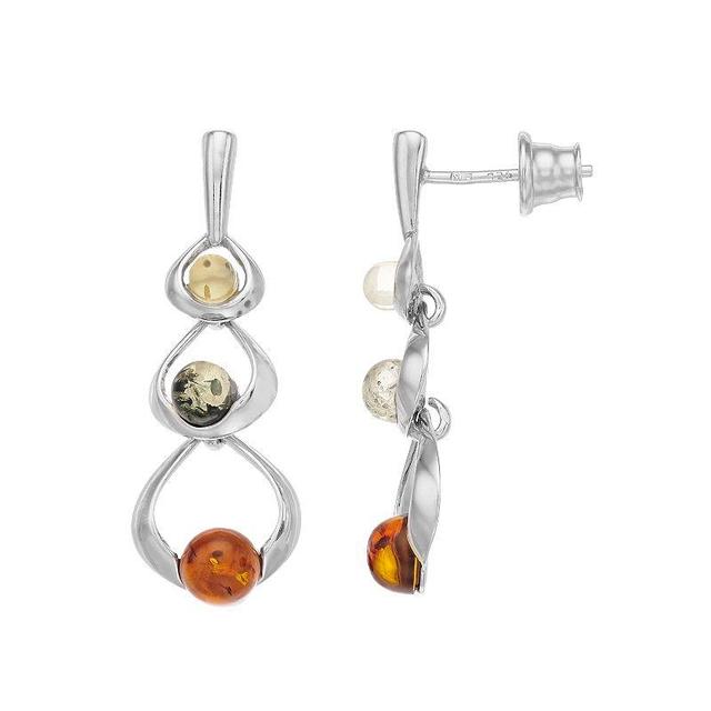 Sterling Silver Multicolored Amber Triple Drop Earrings, Womens Product Image