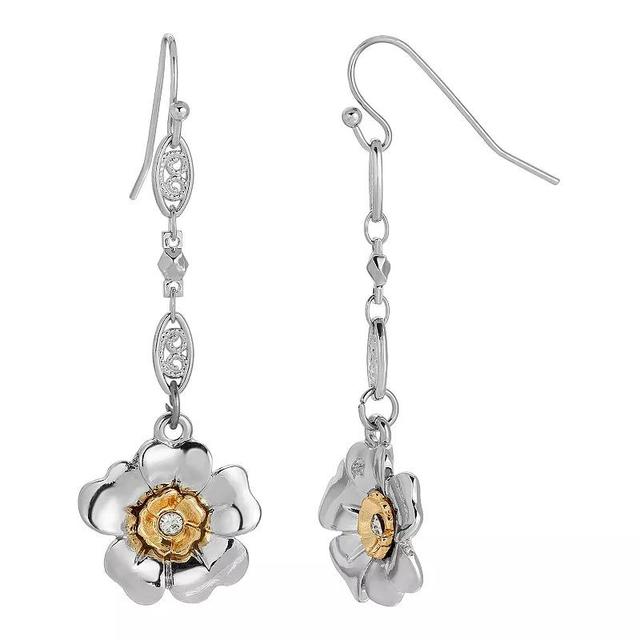 1928 Two Tone Crystal Flower Drop Earrings, Womens, Gray Product Image