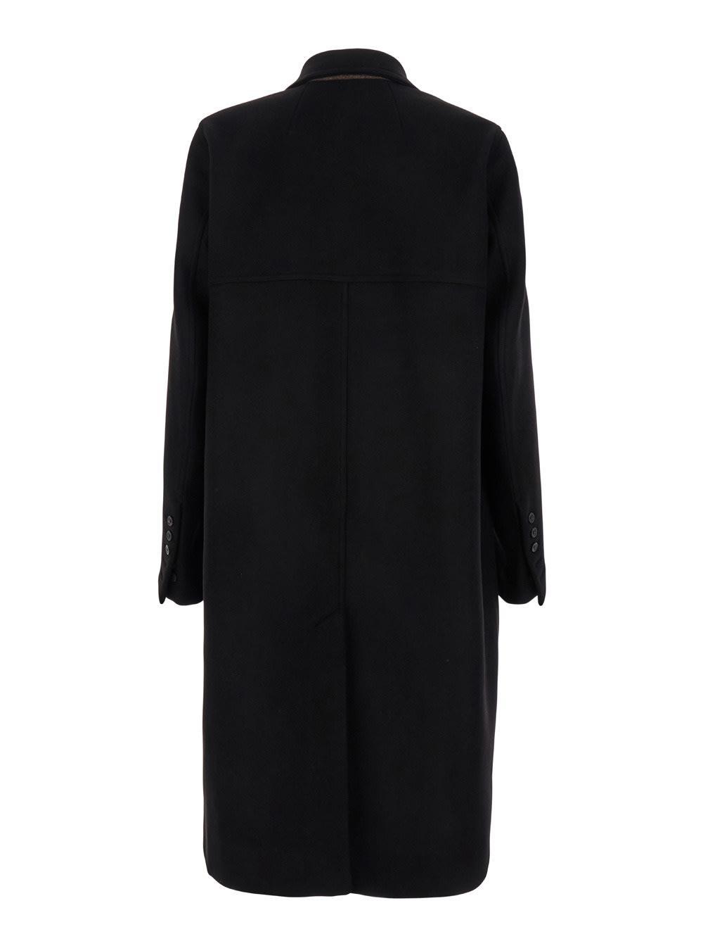 Double-breasted Virgin Wool Coat In Black Product Image