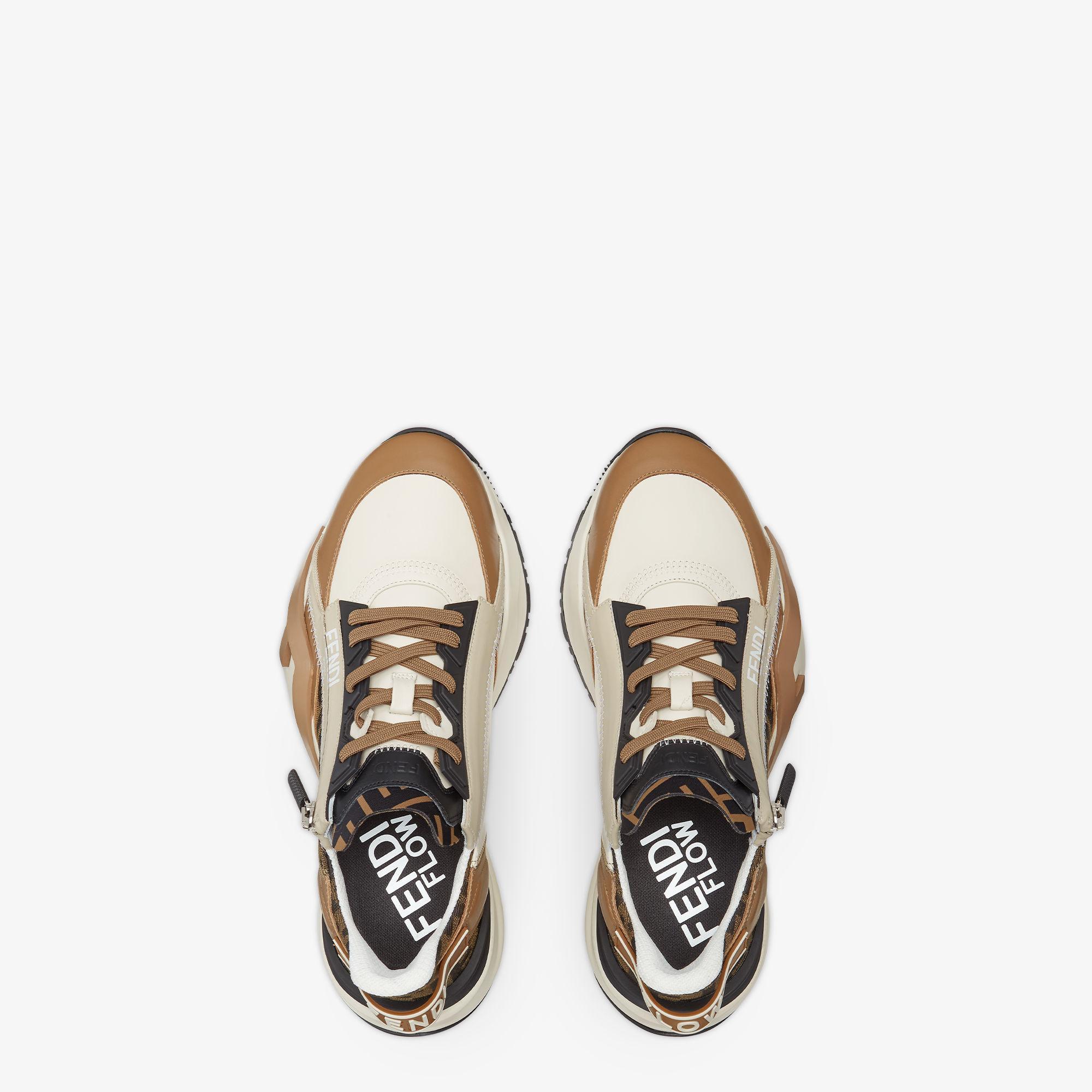 Fendi Flow SneakersBrown leather and brown FF jacquard running shoes Product Image