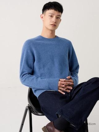 Mens Premium Lambswool Sweater Blue XS UNIQLO US Product Image