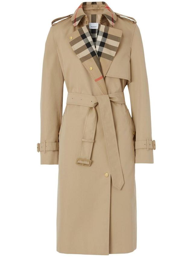 Exaggerated check-panel trench coat Product Image