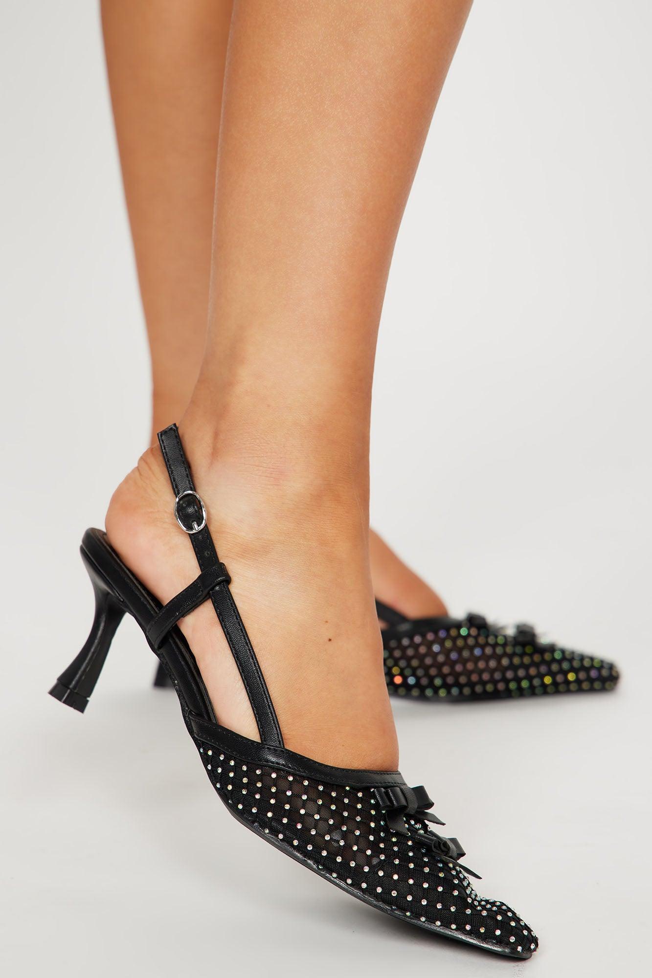 Nina Rhinestone Mesh Pumps - Black Product Image