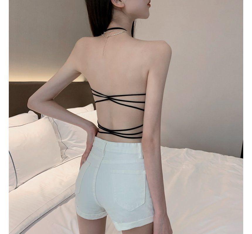 Halter Plain Padded Crop Camisole Top Product Image