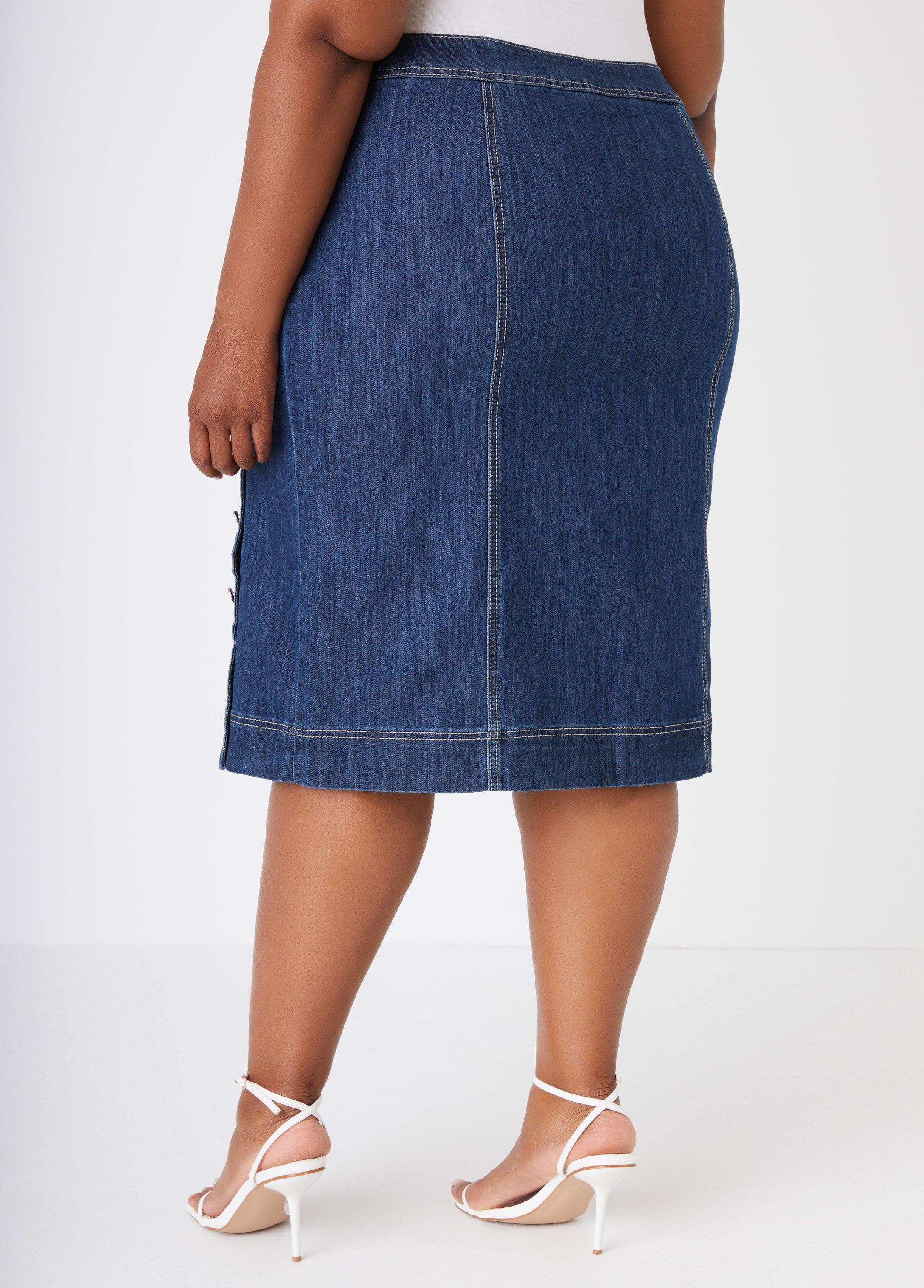 Buttoned Denim Pencil Skirt Product Image