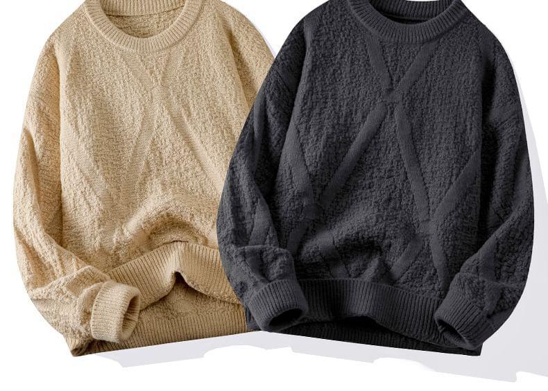 Long-Sleeve Crew Neck Plain Sweater Product Image