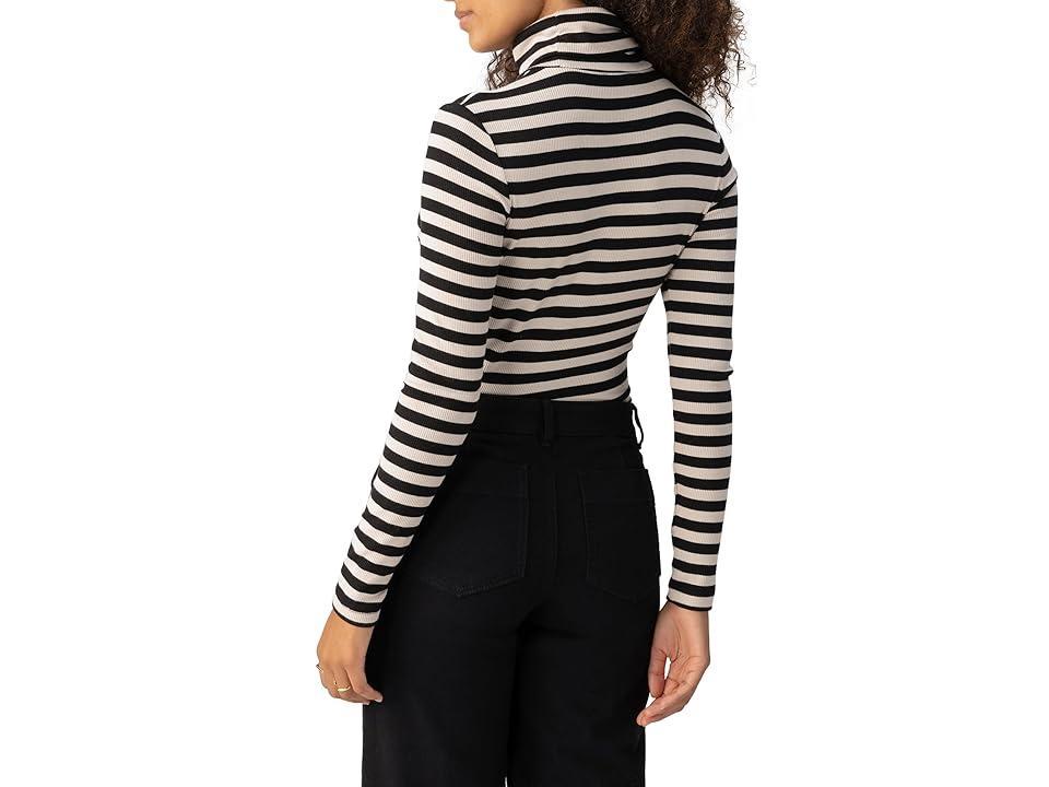 Sanctuary Essential Turtleneck (T.Almond/Blk Stripe) Women's Clothing Product Image