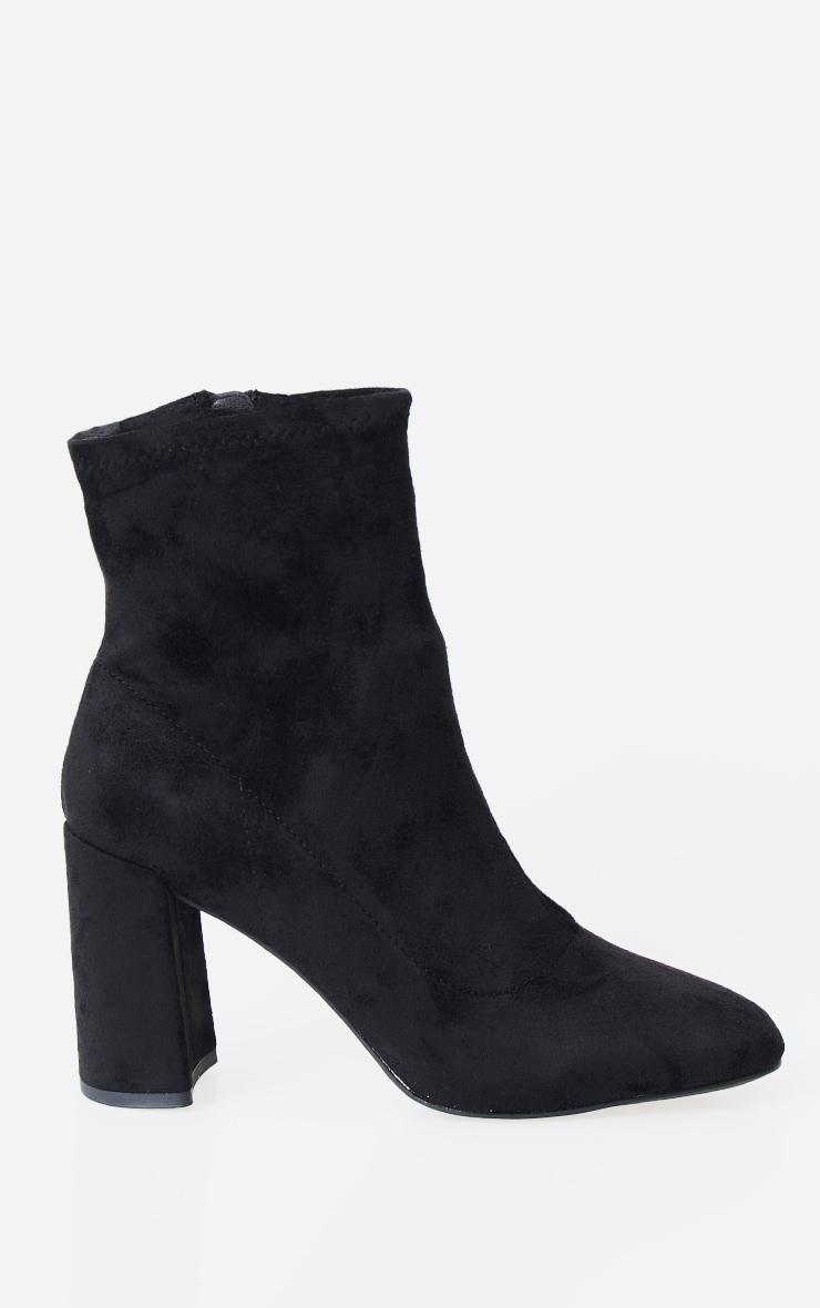 Black Faux Suede Round Toe Heeled Ankle Sock Boots Product Image