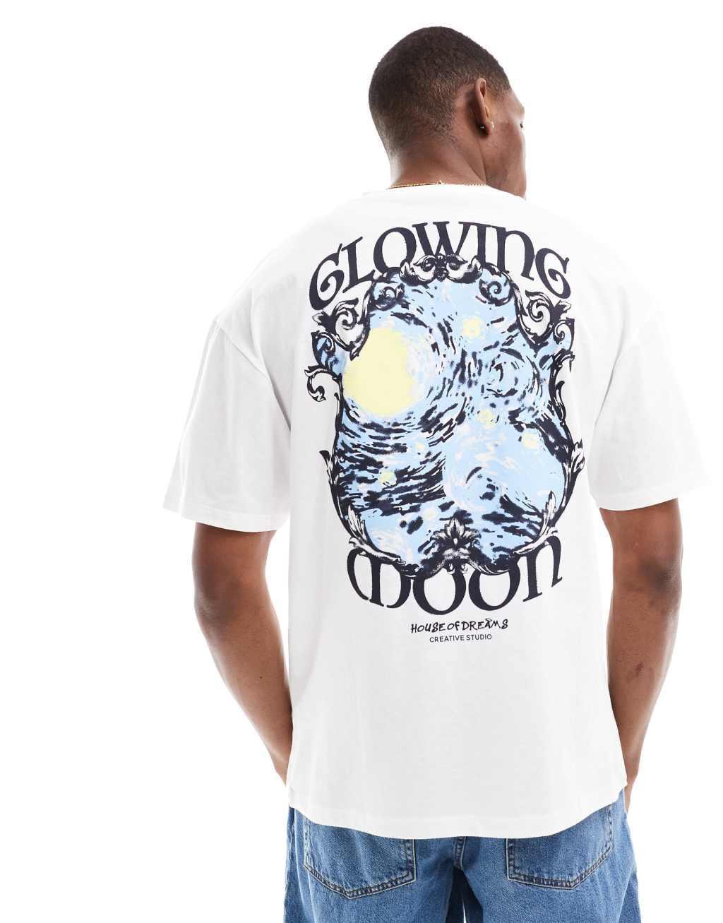 Jack & Jones oversized t-shirt with moonlight back print in white Product Image