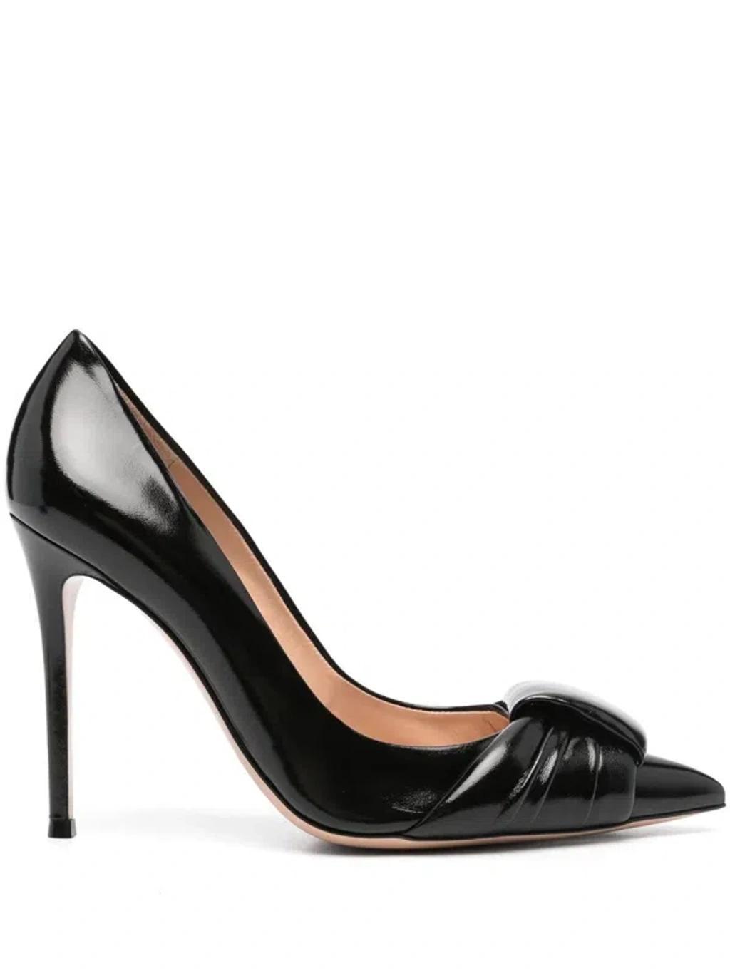 GIANVITO ROSSI 95 Gathered Glossed-leather Pumps In Black Product Image