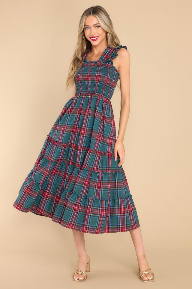 Aura Pride And Joy Green Plaid Midi Dress Product Image