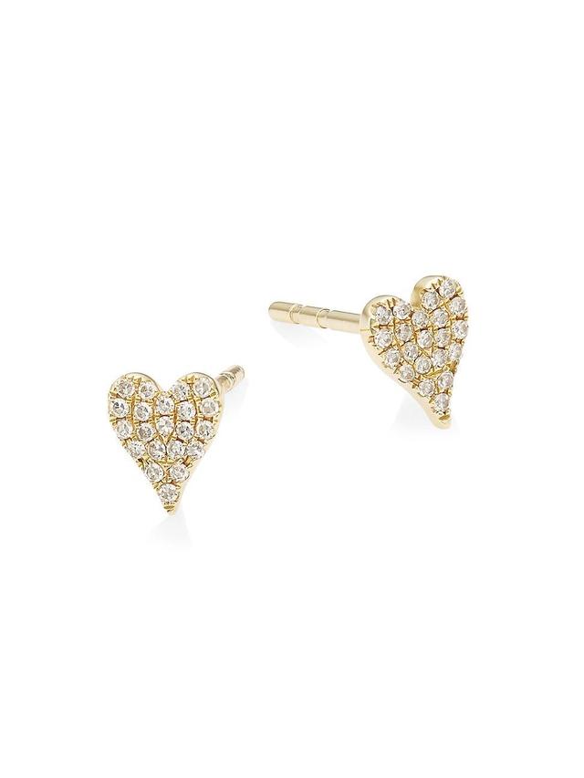 Womens 14K Yellow Gold & 0.10 TCW Diamond Heart Stud Earrings Product Image