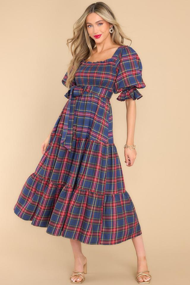 Wishful Wonderland Navy Plaid Midi Dress Product Image