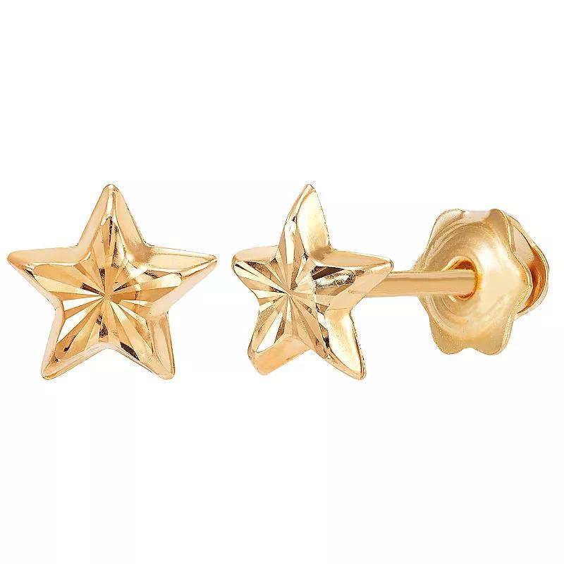 14k Yellow Gold Diamond Cut Star Stud Earrings, Womens, 14k Gold Product Image