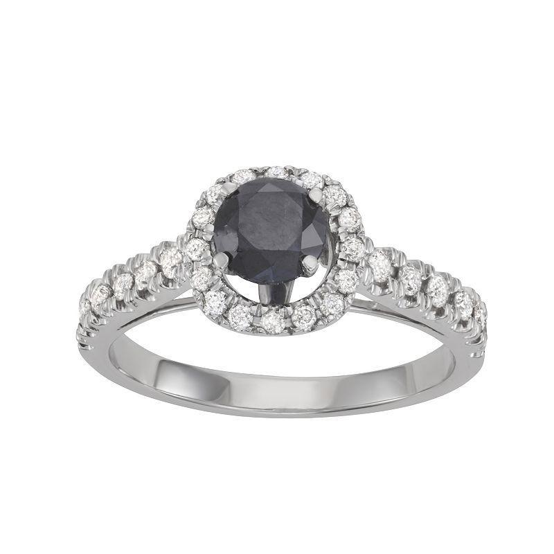 HDI 10k White Gold 1 1/2 Carat T.W. Black & White Diamond Halo Ring Set, Womens Product Image