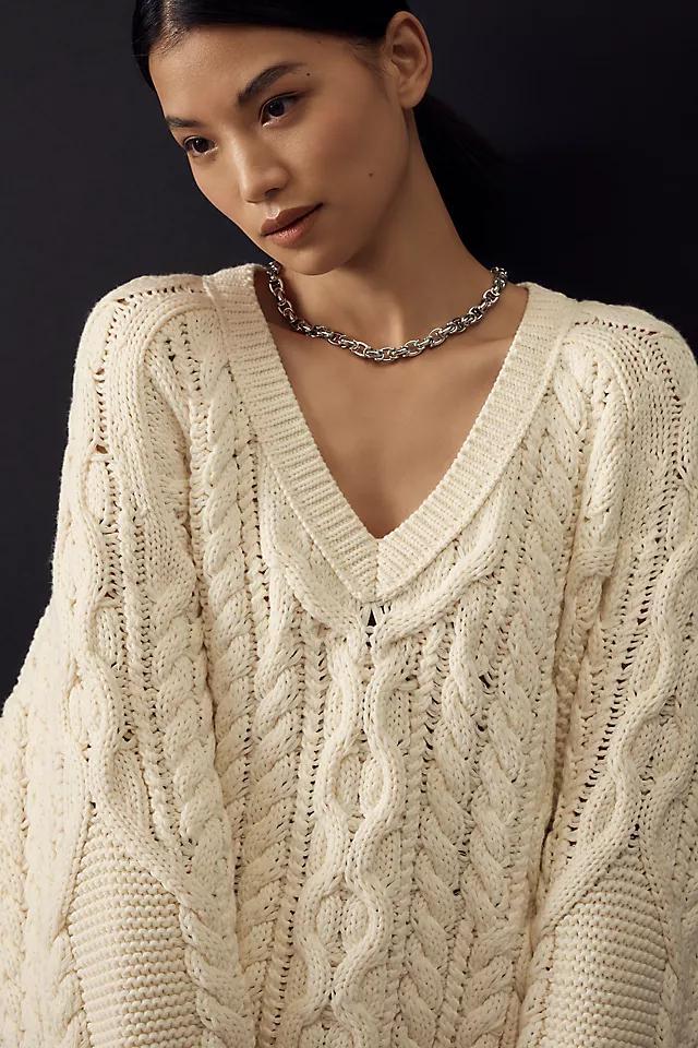 Maeve Wide-Sleeve Cable-Knit Sweater Product Image