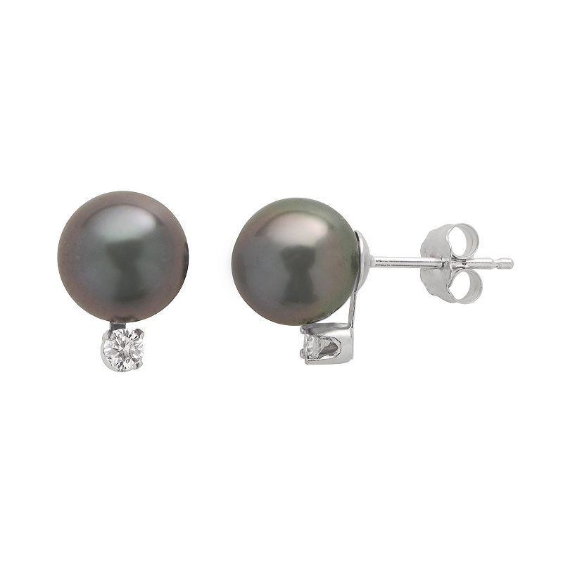 PearLustre by Imperial Tahitian Cultured Pearl & 1/10 Carat T.W. Diamond 14k White Gold Stud Earrings, Womens, Black Product Image