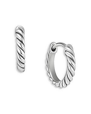 Womens Sculpted Cable Huggie Hoop Earrings In Sterling Silver Product Image