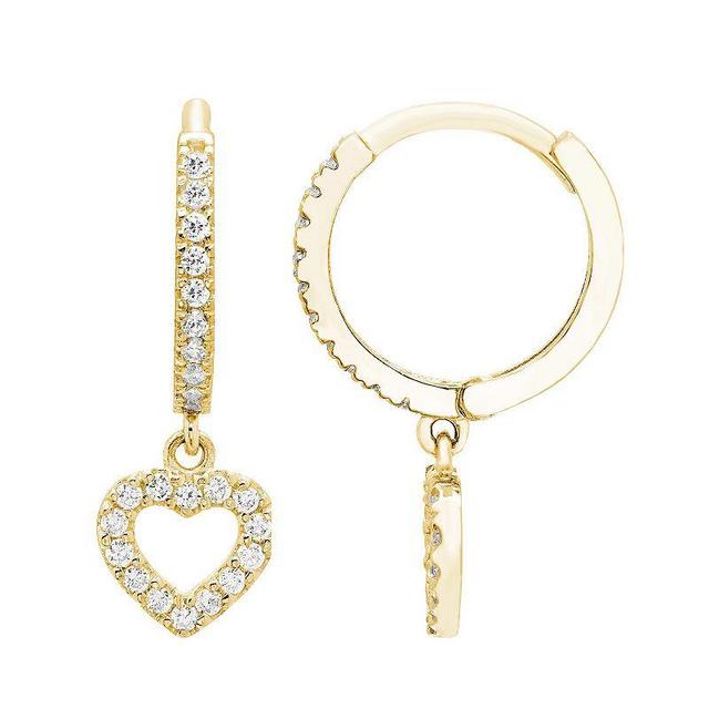 Theia Sky 14k Gold Cubic Zirconia Huggie Hoop Heart Drop Earrings, Womens Product Image