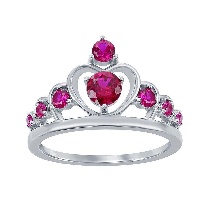 Sterling Silver Red Cubic Zirconia Crown Ring, Womens Product Image