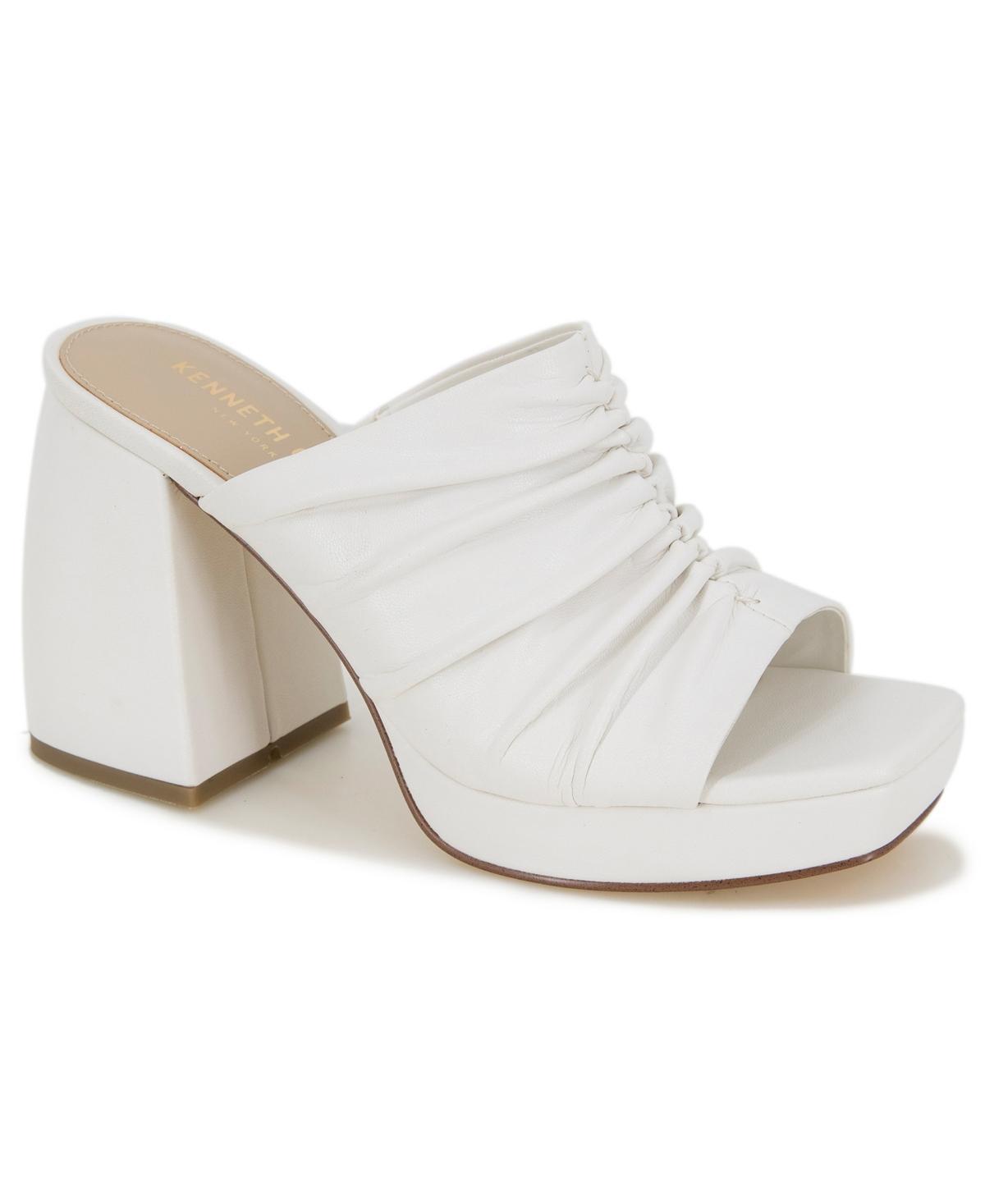 Kenneth Cole Womens Anika Block Heel Ruched Platform Sandals - White Product Image