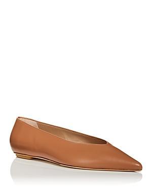 Lina Leather Point-toe Ballerina Flats In Tan Product Image