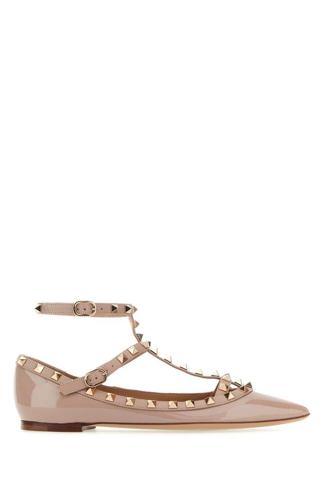 Antiqued Pink Leather Rockstud Ballerinas Product Image