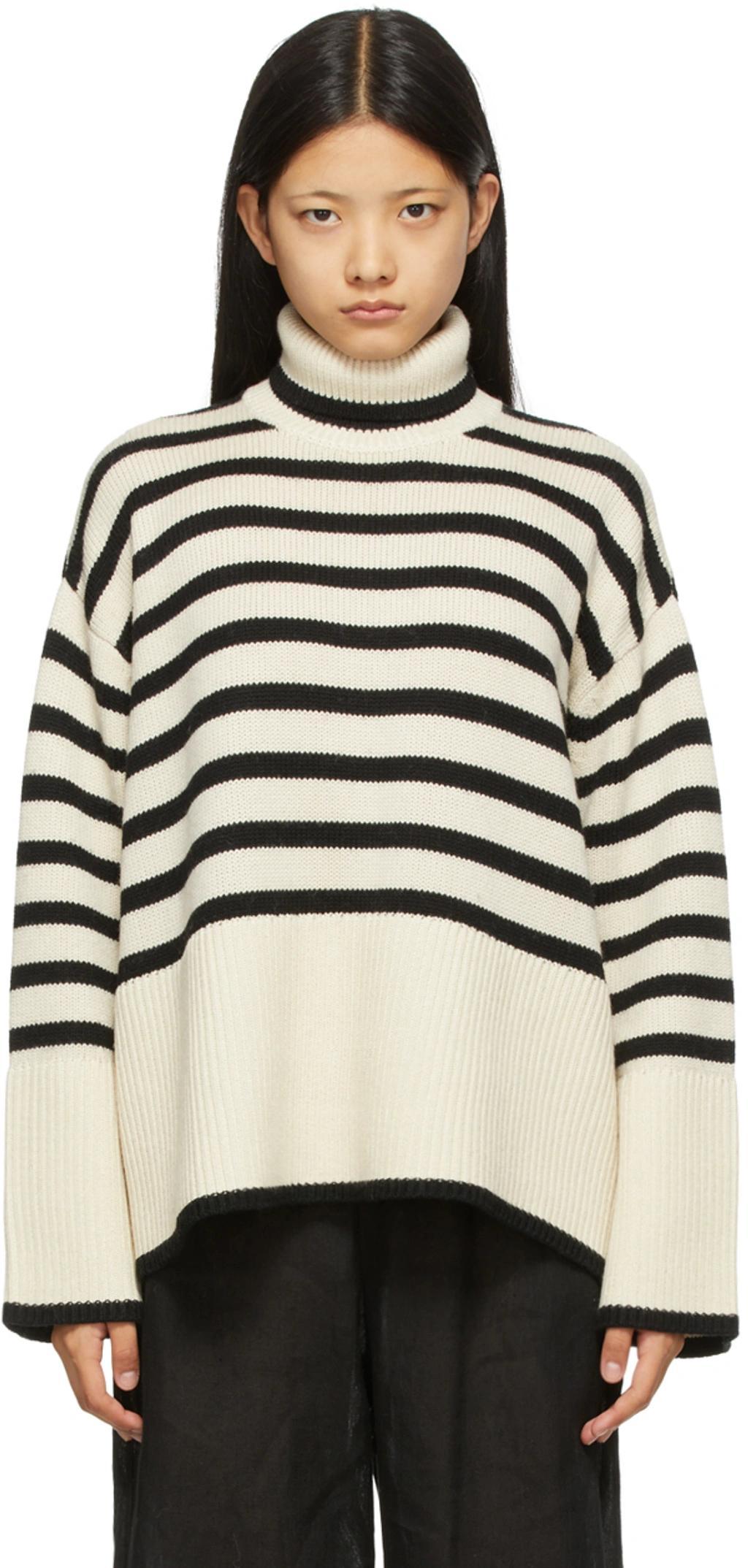 TOTÊME Striped Wool And Cotton-blend Turtleneck Sweater In Light Sand Stripe product image